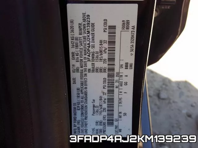 3FADP4AJ2KM139239 фото 2