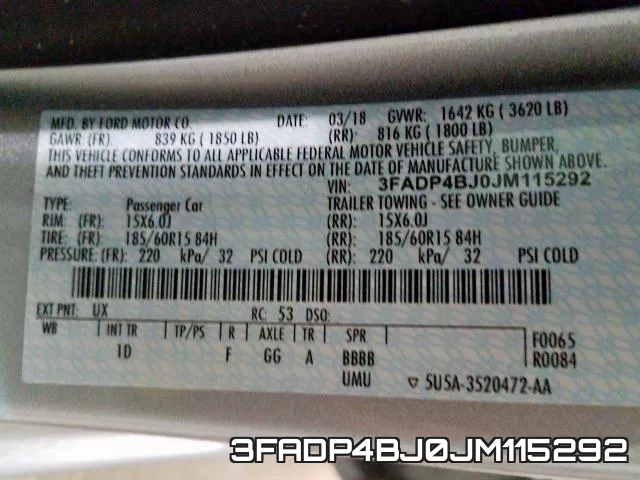 3FADP4BJ0JM115292 фото 2