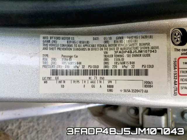 3FADP4BJ5JM107043 фото 2