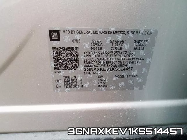 3GNAXKEV1KS514457 фото 2