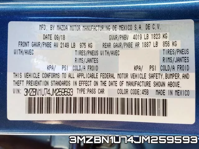 3MZBN1U74JM259593 фото 2