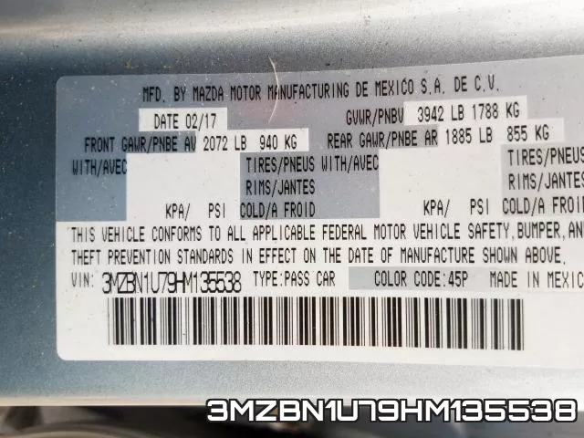 3MZBN1U79HM135538 фото 2
