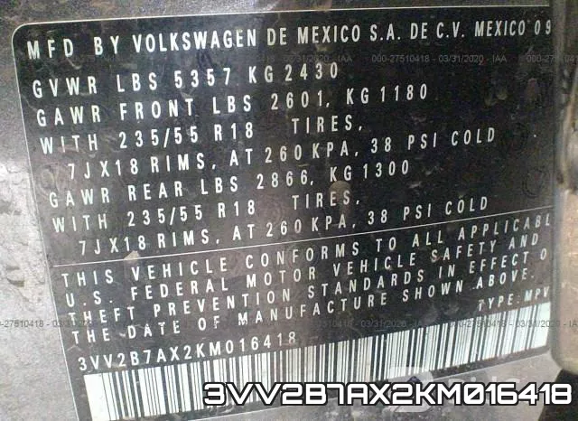 3VV2B7AX2KM016418 фото 10