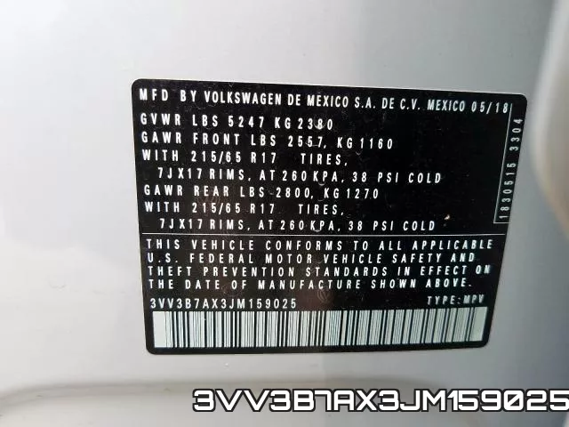 3VV3B7AX3JM159025 фото 2