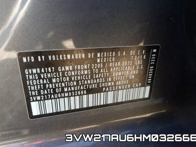 3VW217AU6HM032666 фото 2