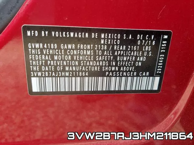 3VW2B7AJ3HM211864 фото 2