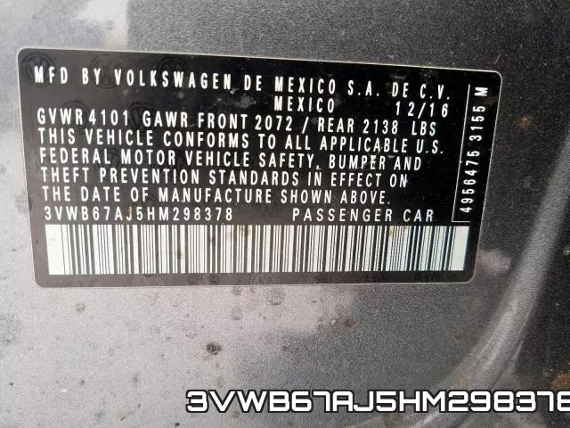 3VWB67AJ5HM298378 фото 2