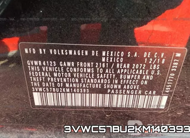 3VWC57BU2KM140393 фото 10