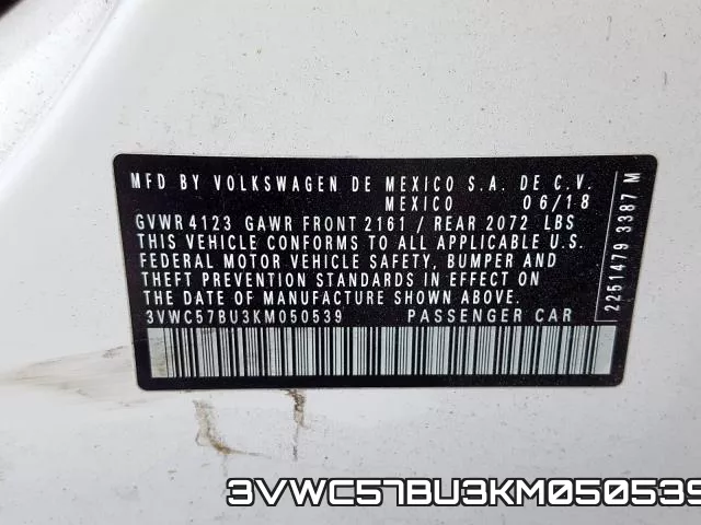3VWC57BU3KM050539 фото 2