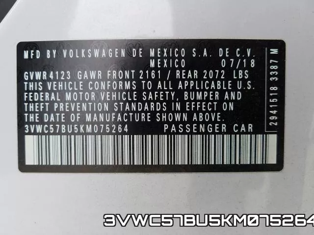 3VWC57BU5KM075264 фото 2