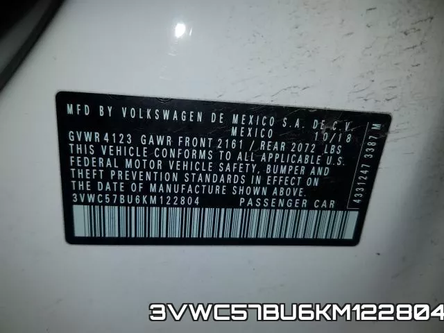 3VWC57BU6KM122804 фото 2