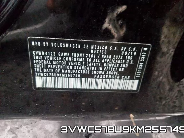 3VWC57BU9KM255749 фото 2