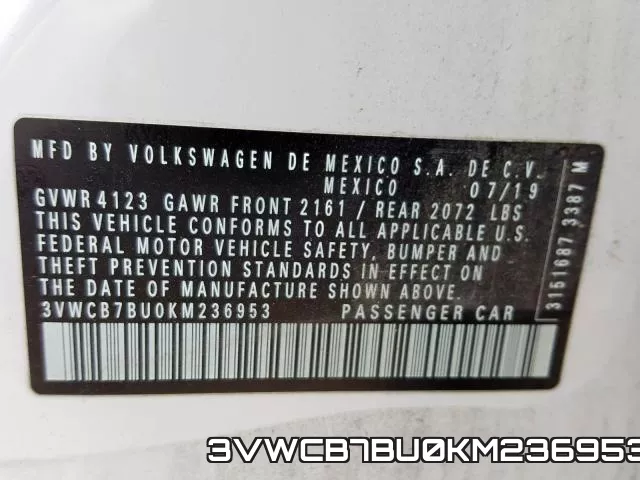 3VWCB7BU0KM236953 фото 2