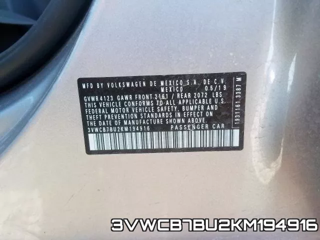 3VWCB7BU2KM194916 фото 2