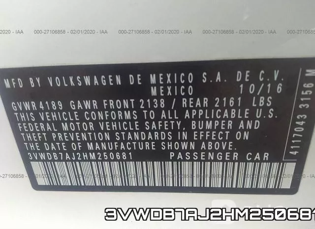 3VWDB7AJ2HM250681 фото 10