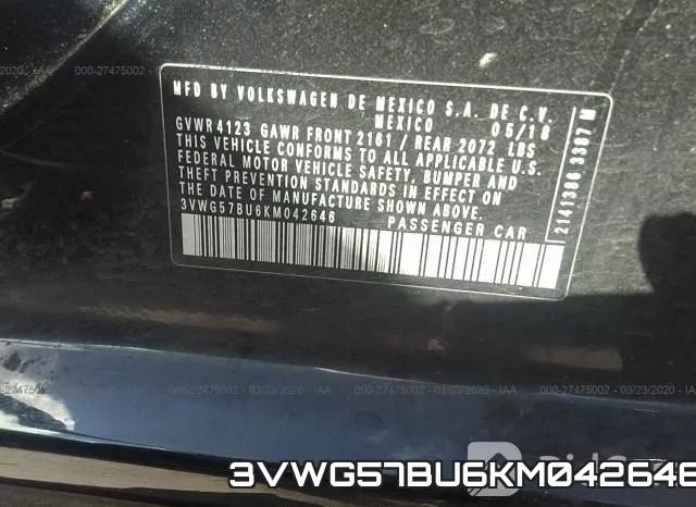 3VWG57BU6KM042646 фото 10
