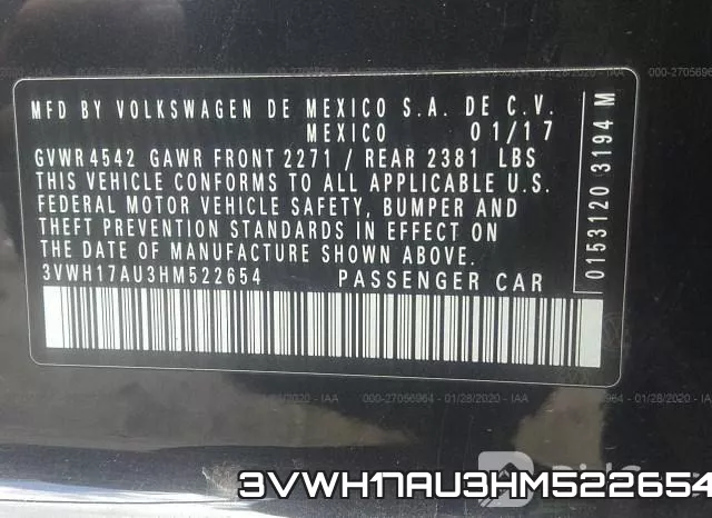 3VWH17AU3HM522654 фото 10