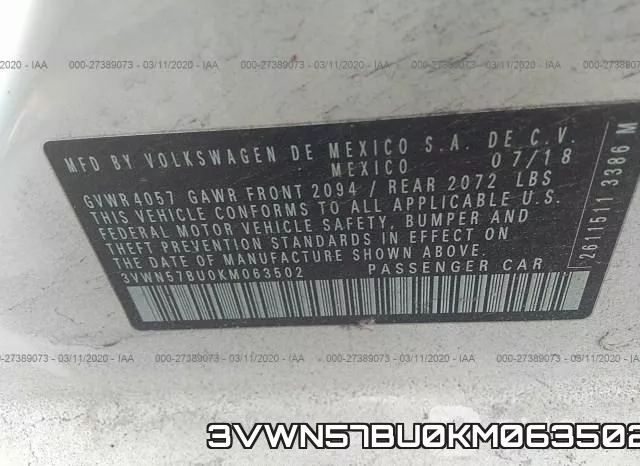 3VWN57BU0KM063502 фото 10
