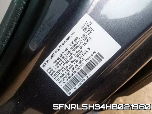 5FNRL5H34HB021960 фото 2