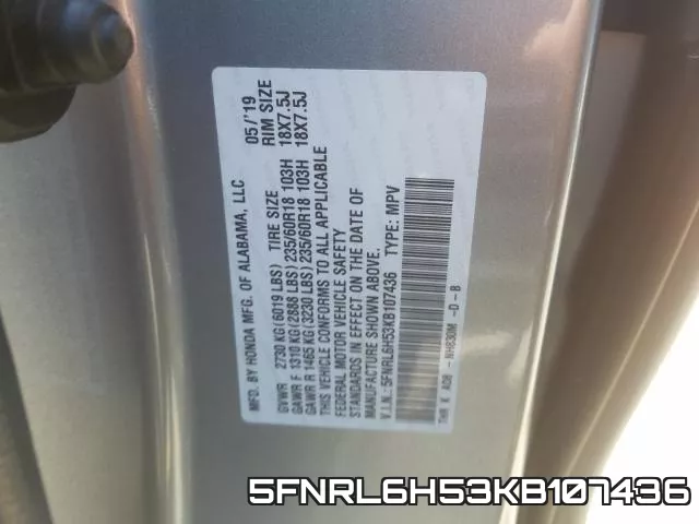 5FNRL6H53KB107436 фото 2