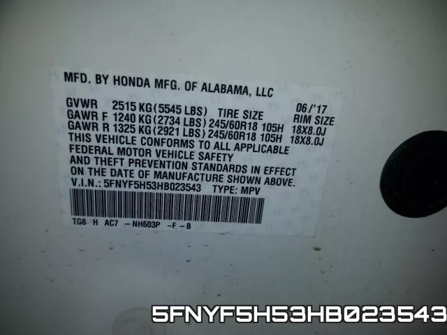 5FNYF5H53HB023543 фото 2