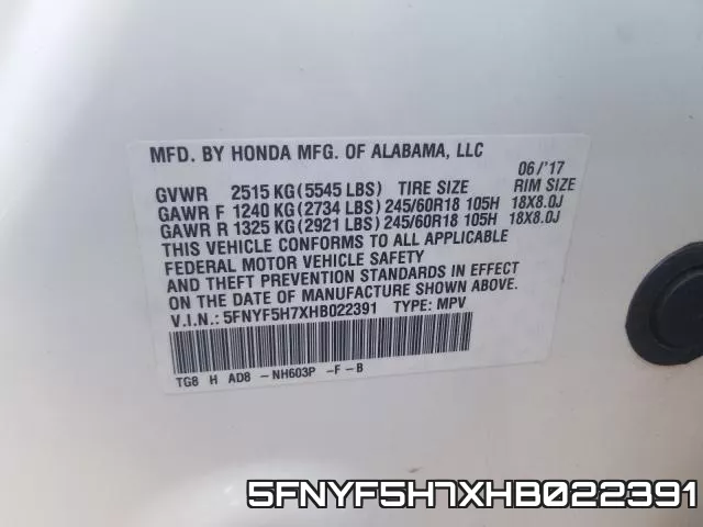 5FNYF5H7XHB022391 фото 2