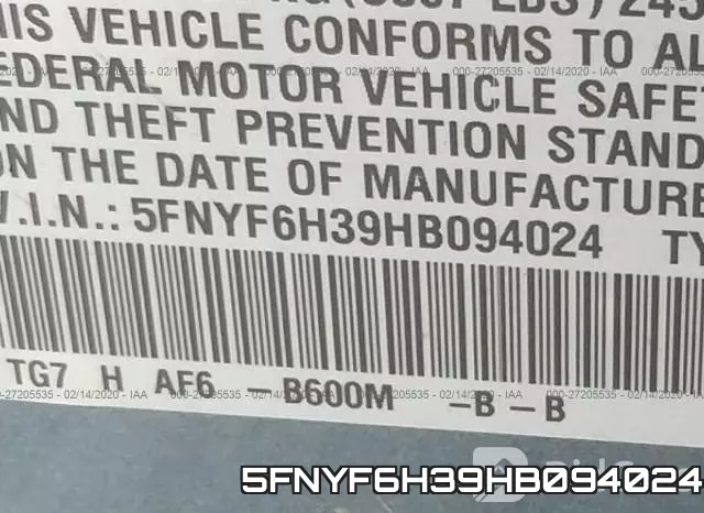 5FNYF6H39HB094024 фото 10