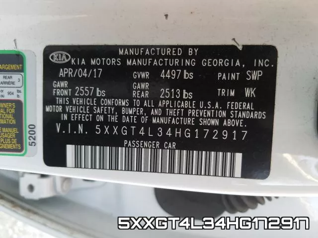 5XXGT4L34HG172917 фото 2