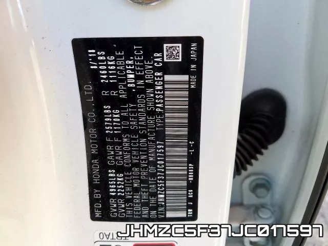 JHMZC5F37JC017597 фото 2