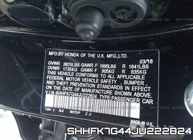 SHHFK7G44JU222824 фото 10
