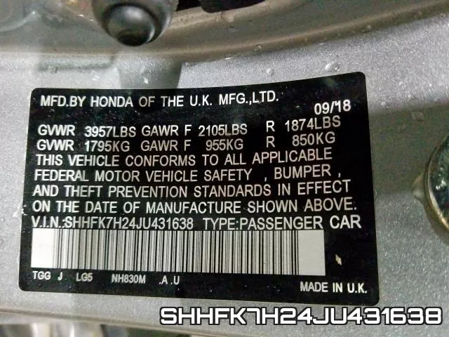 SHHFK7H24JU431638 фото 2