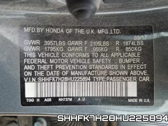SHHFK7H28HU225894 фото 2