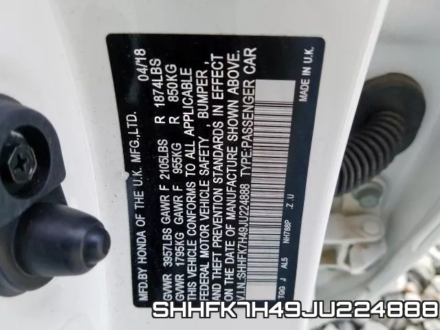SHHFK7H49JU224888 фото 2