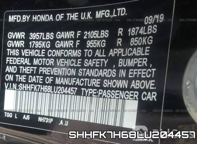 SHHFK7H68LU204457 фото 10