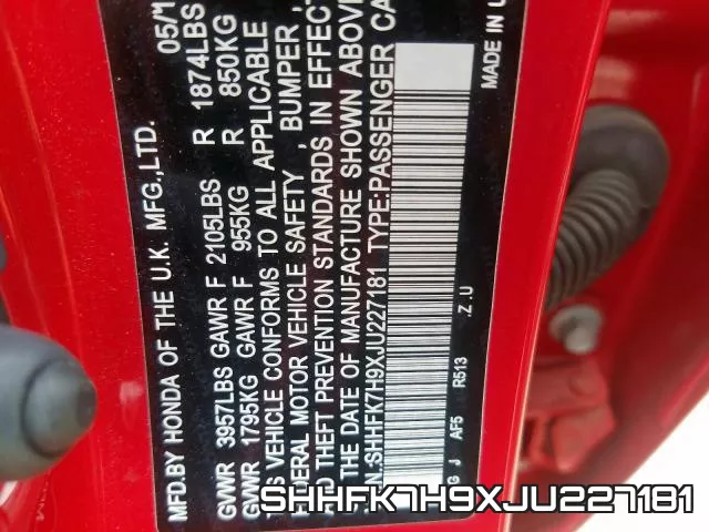 SHHFK7H9XJU227181 фото 2