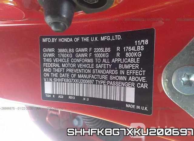 SHHFK8G7XKU200697 фото 10