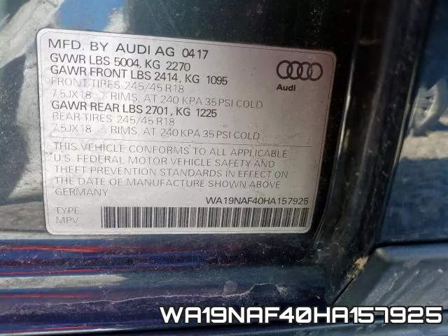 WA19NAF40HA157925 фото 2