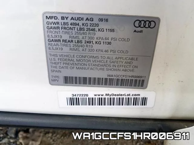 WA1GCCFS1HR006911 фото 2