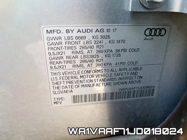 WA1VAAF71JD018024 фото 2