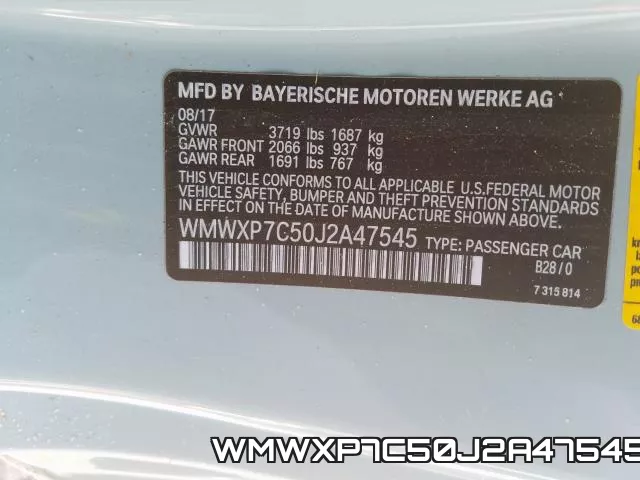 WMWXP7C50J2A47545 фото 2
