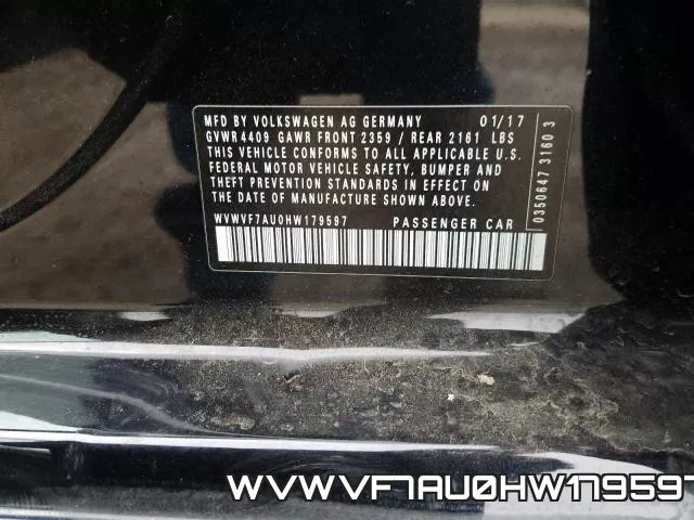 WVWVF7AU0HW179597 фото 2