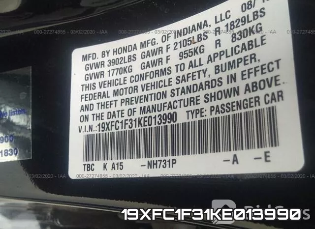 19XFC1F31KE013990 фото 10