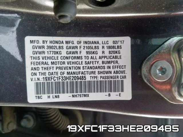 19XFC1F33HE209485 фото 2