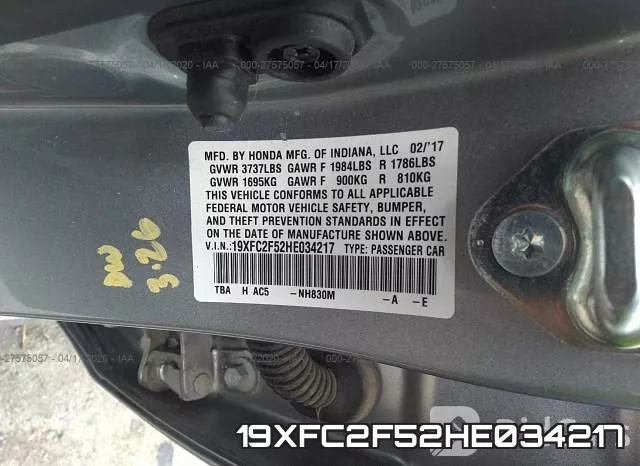 19XFC2F52HE034217 фото 10