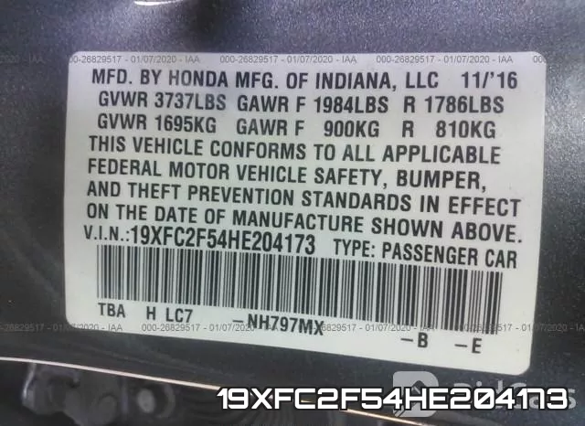 19XFC2F54HE204173 фото 10