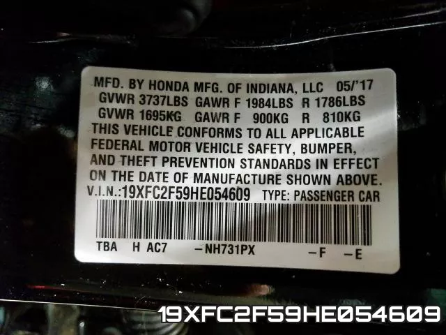 19XFC2F59HE054609 фото 2