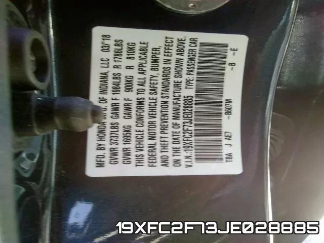 19XFC2F73JE028885 фото 2