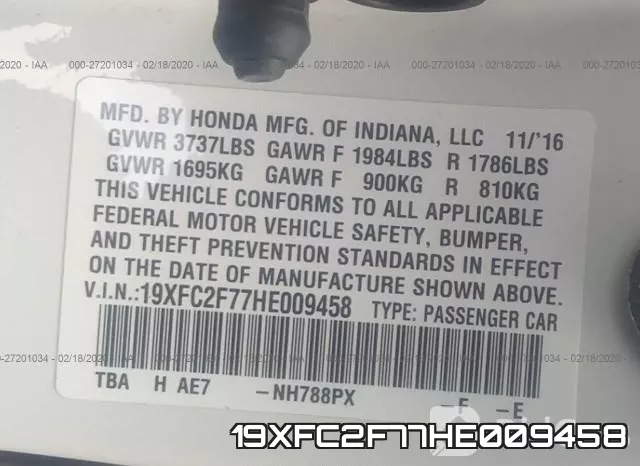 19XFC2F77HE009458 фото 10
