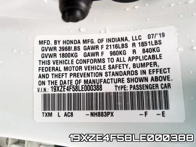 19XZE4F58LE000388 фото 2