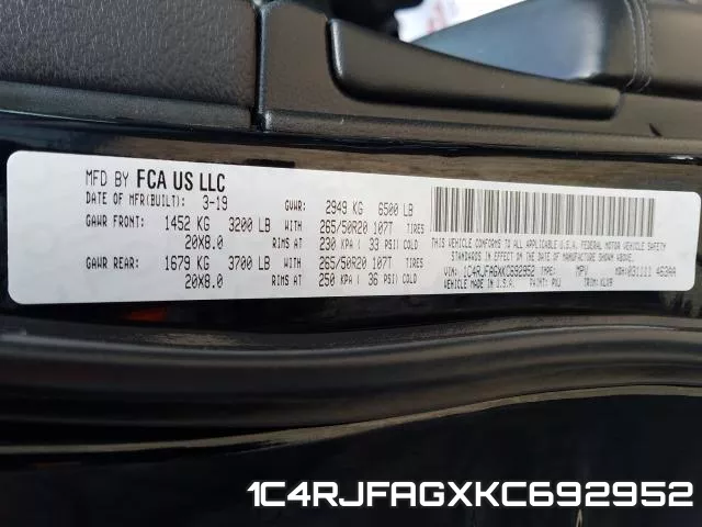 1C4RJFAGXKC692952 фото 2